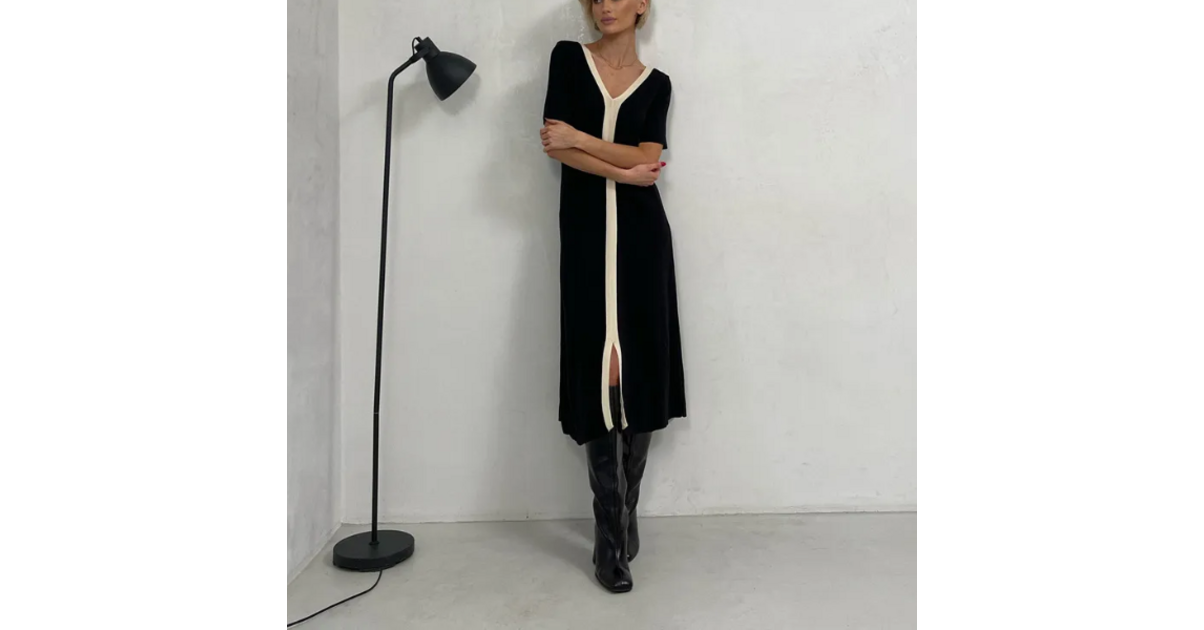 Robe Nina longue noire et blanche - L'Atelier des Parisiennes
